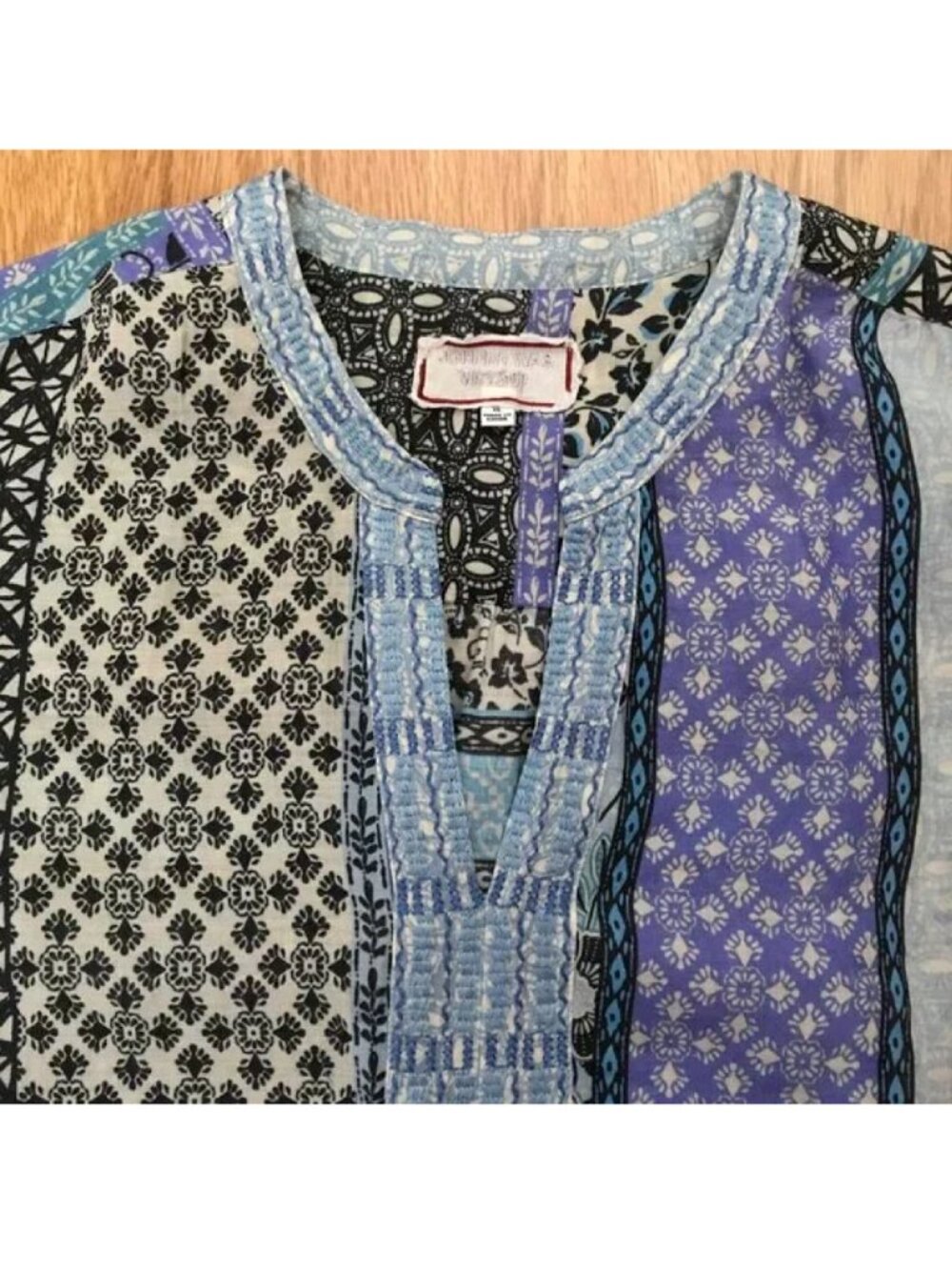 Johnny Was Workshop Embroidered Floral Blue Patchwork Blouse XL - Picture 4 of 10